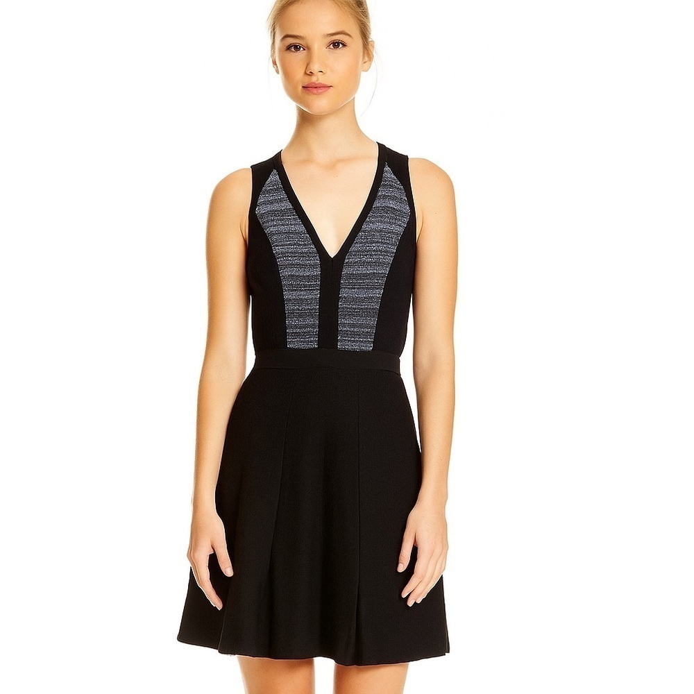 Rebecca Taylor Black Lace & Tweed Pleated Dress – Size 10